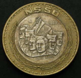 Mexico 50 Nuevo Pesos 1993 Mo - Bi_metallic - Nino Heroes - Vf/xf - 2377