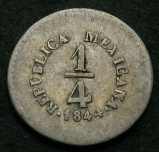 Mexico 1/4 Real 1844s.  L.  Pi - Silver - 2352