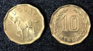 Uruguay 10 Centesimos Horse 1981 Km 66 Coin Unc