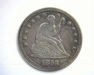1858 Seated Liberty Silver 25 Cents Nearly Uncirculated