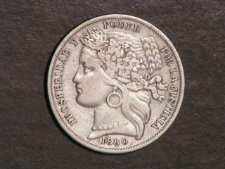 Peru - Provisional Govt.  1880bf 1 Peseta Silver Vf