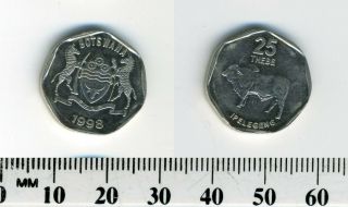 Botswana 1998 - 25 Thebe Nickel Clad Steel Coin - National Arms - Zebu Bull
