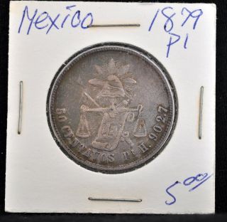 1879 Pi H Mexico Silver 50 Centavos World Coin