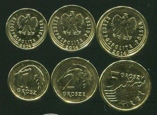 Poland Set 3 Coins 1 2 5 Groszy 2014 Unc