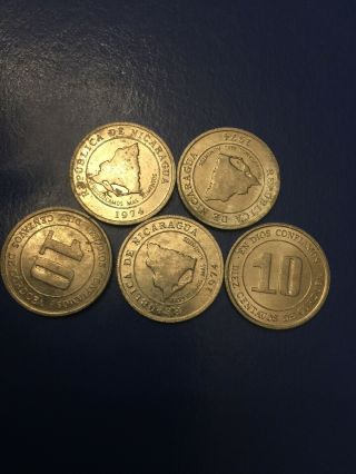 1974 5 Coins Nicaragua 10 Cordoba Circulated