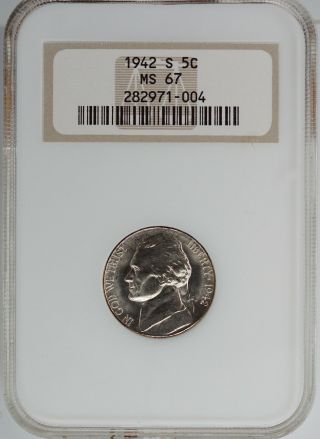 1942 - S Silver Wartime Jefferson Nickel Ngc Ms67 - Old Holder