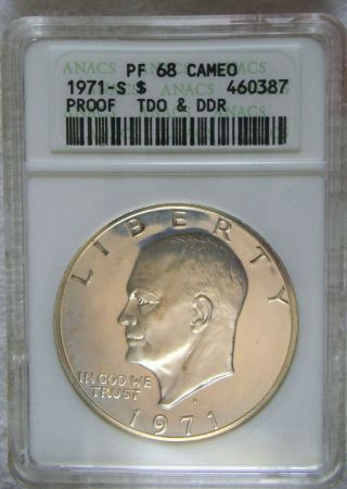 1971 S Tdo & Ddr $1 Eisenhower Ike Dollar Anacs Pf 68 Cameo
