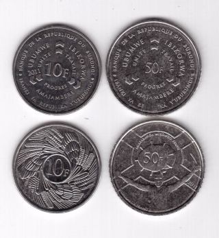 Burundi - 2 Dif Unc Coins Set: 10 & 50 Francs 2011 Year