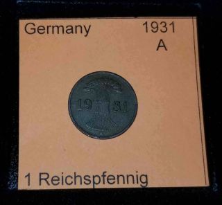 1931 A Germany Weimar Republic 1 Reichspfennig Coin Vg