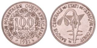 Ga.  158} Western African States 100 Francs 1971 Vf