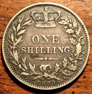 1883 Silver Great Britain One 1 Shilling Queen Victoria Young Head Coin
