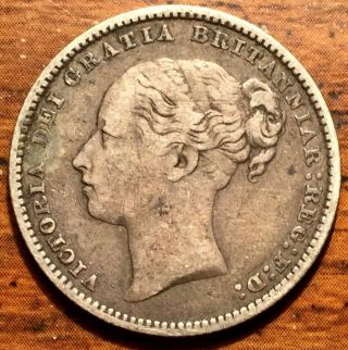1883 Silver Great Britain One 1 Shilling Queen Victoria Young Head Coin 2