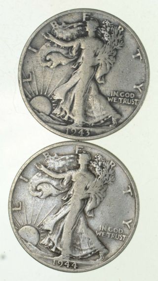 (2) 1943 - S & 1944 - D Walking Liberty Half Dollars 90 Silver $1.  00 Face 739
