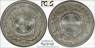 1923/1890 Costa Rica Countermarked 50 Centimos Pcgs Xf45 / Unc