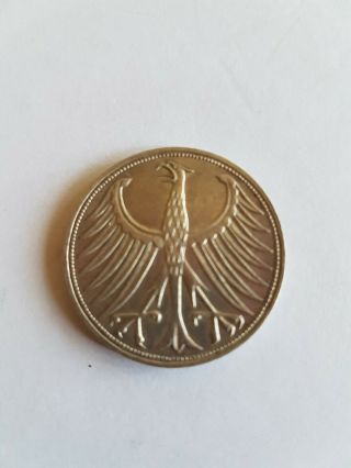 1968 G German 5 Deutsche Mark Silver Coin,  Cond.