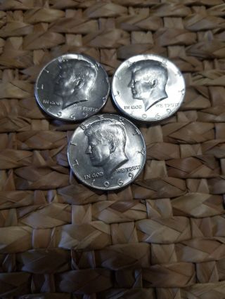 (3) 1969d 40 Silver John F Kennedy Half Dollars Flashy 3 Coins.