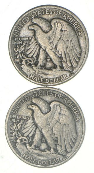 (2) 1942 - D & 1945 - D Walking Liberty Half Dollars 90 Silver $1.  00 Face 700 2