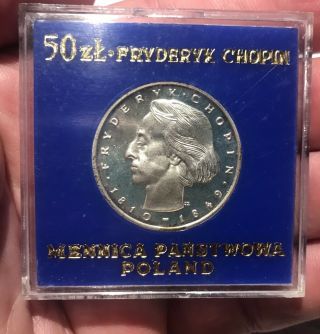 1972 Poland 50 Zloty Frederyk Chopin Proof Silver Coin Gem