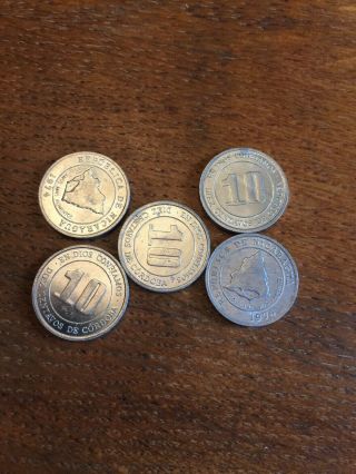1974 5 Coins Nicaragua 10 Cordoba Circulated 2