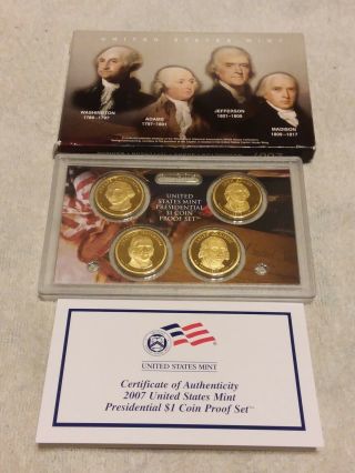 2007 S Presidential Dollar 4 Coin Proof Set & Box