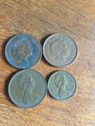 4 Coins England 3 Different Style 2 Pence,  1 Penny Circulated