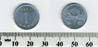 South Korea 1987 - 1 Won Aluminum Coin - Rose Of Sharon