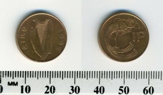 Ireland 1995 - 1 Penny Copper Plated Steel Coin - Irish Harp - Stylized Bird
