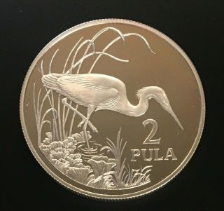 Botswana,  100 Zloty,  Wildlife Series - Slaty Egret,  1986,  Silver Proof