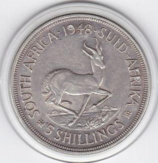 South Africa 1948 Five Shillings Silver (80) Coin