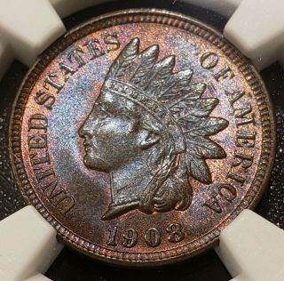 ☆1908 Indian Head Penny Cent,  Ngc Ms 64 Bn☆
