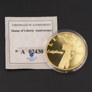 24k Gold Clad Swarovski Crystal - Statue Of Liberty Commemorative Coin
