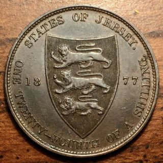 1877 States Of Jersey 1/24 Shilling Queen Victoria Coin Au
