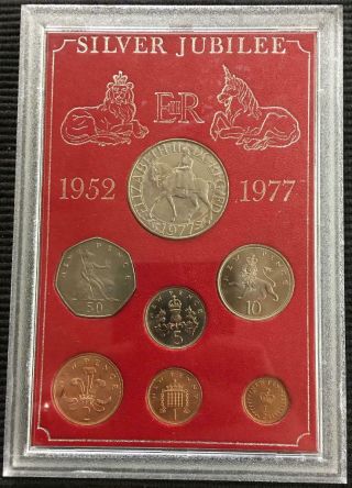 1952 - 1977 British Silver Jubilee Set 25th Anniversary Uncirculated 7 Coin Set