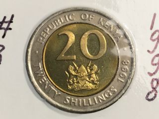 Kenya 1998 20 Shilling Bi - Metallic Coin Bu,