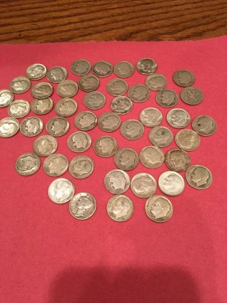 Silver Roosevelt Dime 50 Coin Roll.  One Dime Is A Mercury Dime.  Mixed Dates.