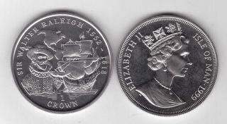 Isle Of Man – 1 Crown Unc Coin 1999 Year Ship Sir Walter Raleigh