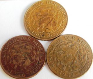 Surinam Suriname 3 One Cents Coins 1957,  1959 & 1960