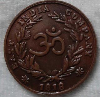 1818 goddess laxmi reverse om east india company half anna rare copper coin 2