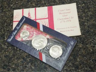 1776 - 1976 Bicentennial Silver Uncirculated 3 Coin Set Treasury Envelope