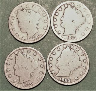 1909,  10,  11,  12 V Liberty Nickels 916
