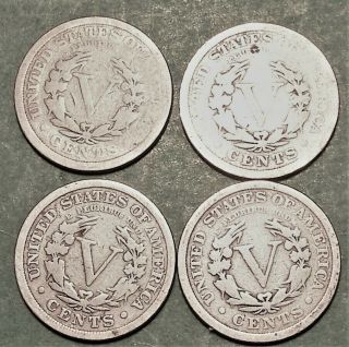 1909,  10,  11,  12 V Liberty Nickels 916 2