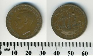 Great Britain 1946 - Half Penny Bronze Coin - King George Vi - The Golden Hind