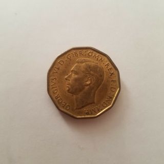 1944 Uk Great Britain British Three 3 Pence Wwii Era Plant Coin