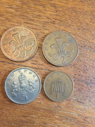 4 Coins England Penny,  5 Pence,  2 2 Pence Circulated