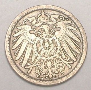 1906 A German Germany 5 Pfennig Eagle Coin Vf
