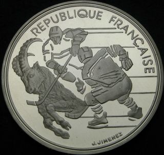 France 100 Francs 1991 Proof - Silver - 1992 Olympics Hockey - 1156 ¤