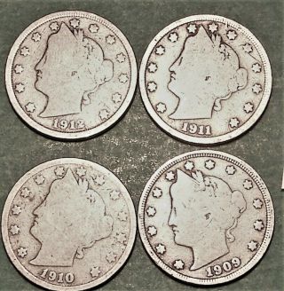 1909,  10,  11,  12 V Liberty Nickels 919