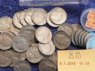 1938 - D Jefferson Nickle Roll 37 Coins - Xf - Au (bb)