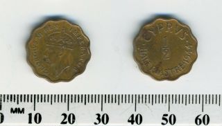 Cyprus 1944 - 1/2 Piastre Bronze Coin - King George Vi - Scalloped