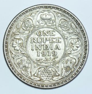 India British George V Rupee,  1919 Calcutta Silver Coin Au